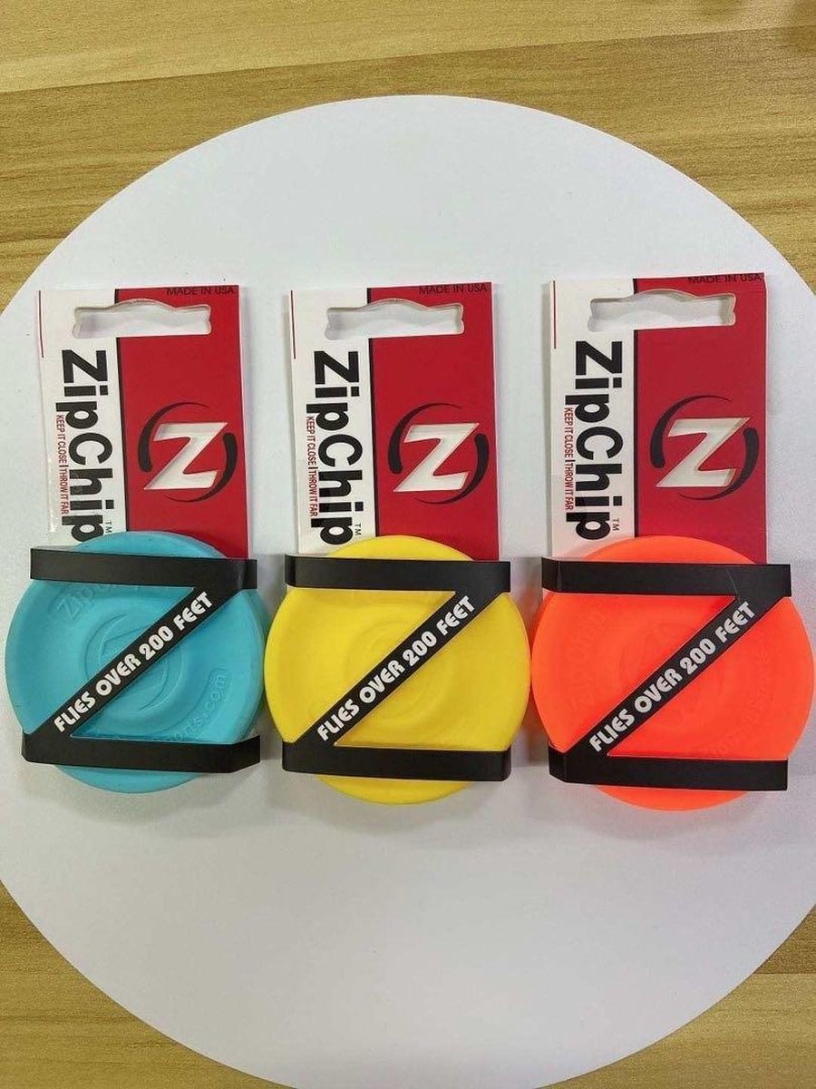 ZipChip set van 3 kleuren|mini frisbee |Blauw |Oranje |Geel |Veilig buitenspelen|ZipChip  |Kinder speelgoed |Pocketpux